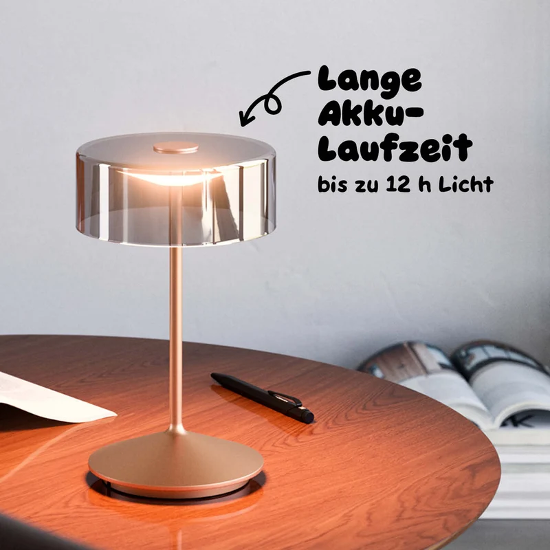 Sigor Numotion Akku-Tischleuchte mit Glasschirm, eloxiert