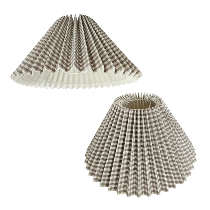 Plissee Lampenschirm Beige/Weiß – E27, Karo, konisch, 25 cm