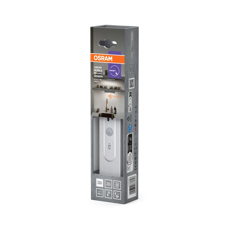 OSRAM Unterbauleuchte Linearled Mobile Triangle Silber, 20,5 cm x 2,57 cm, Kaltweiß, 4000 K, fest verbaute LED, 50 lm