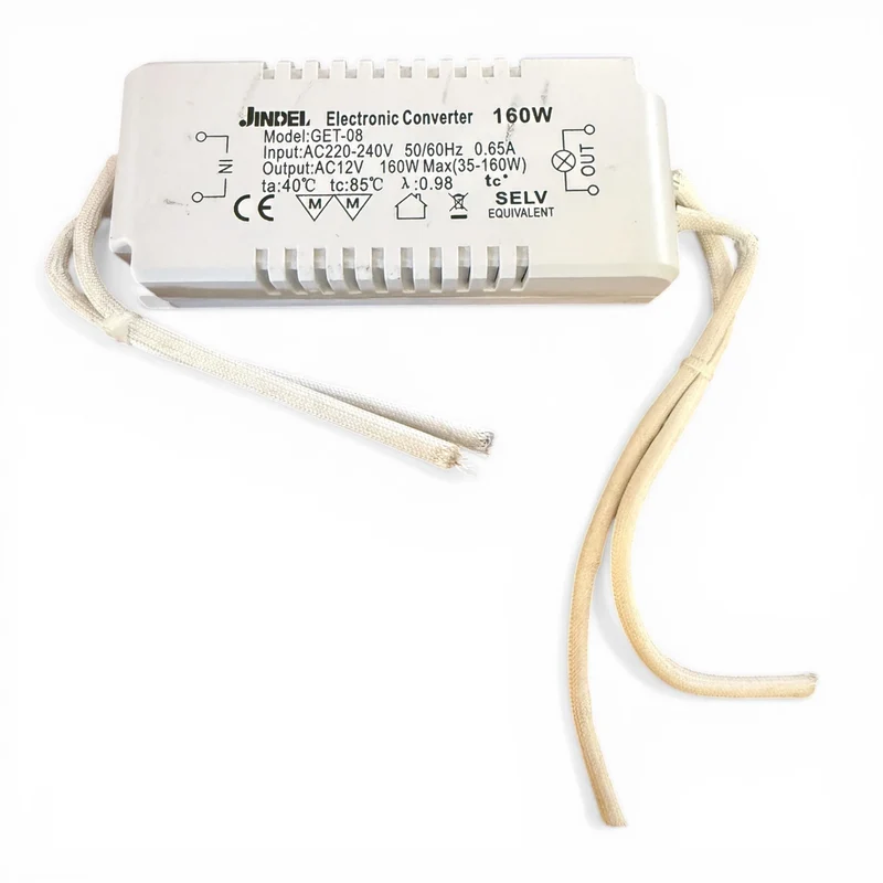JINDEL GET-08 Elektronischer Halogen Transformator 12V 160W – Trafo für Halogenlampen 35–160W