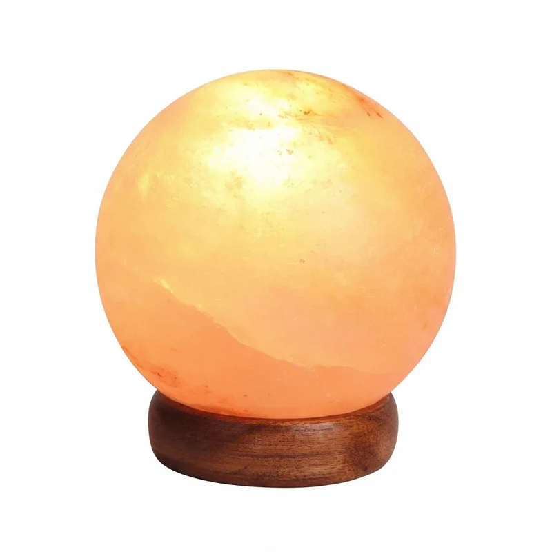 Rabalux Ozone Salzkristall-Tischlampe – Kugel Ø 12,7 cm mit Holzsockel, E14, inkl. Leuchtmittel