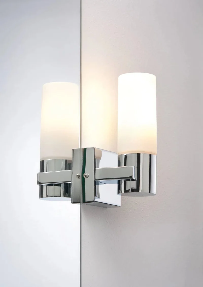 Spiegelleuchte Gemini Chrom satinierten Glas weiß 2er Pack IP44 Wandfackel Paulmann 703.54