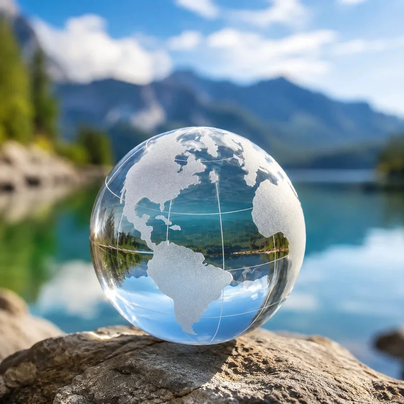 Glaskugel Globus 7 cm aus Vollglas – Weltkarte graviert als Fotokugel & Deko