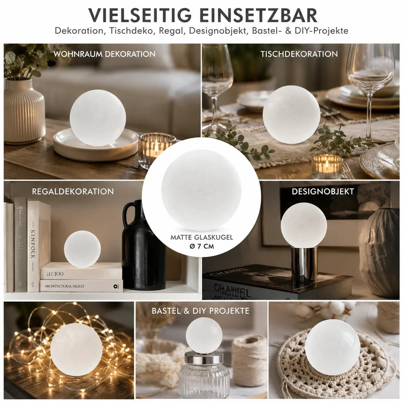 Massive Design-Glaskugel Ø 7 cm aus matten Vollglas gefrostet satiniert