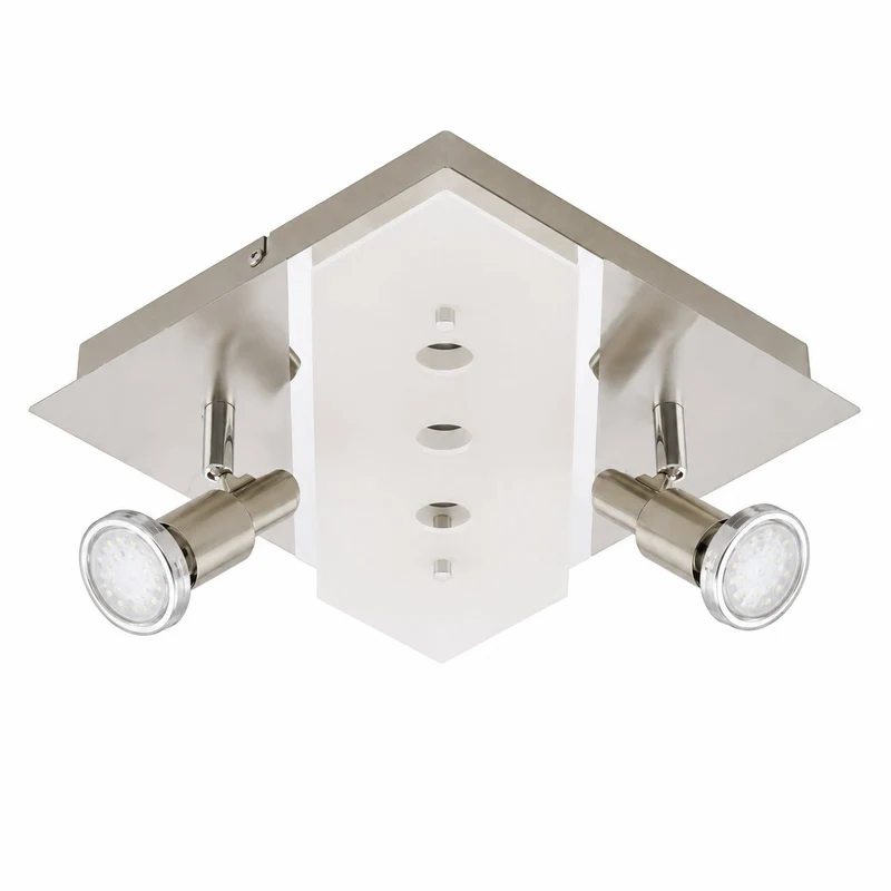 LED Deckenleuchte 25x25 cm Nickel matt mit 2 GU10 Spots & Leuchtpunkten