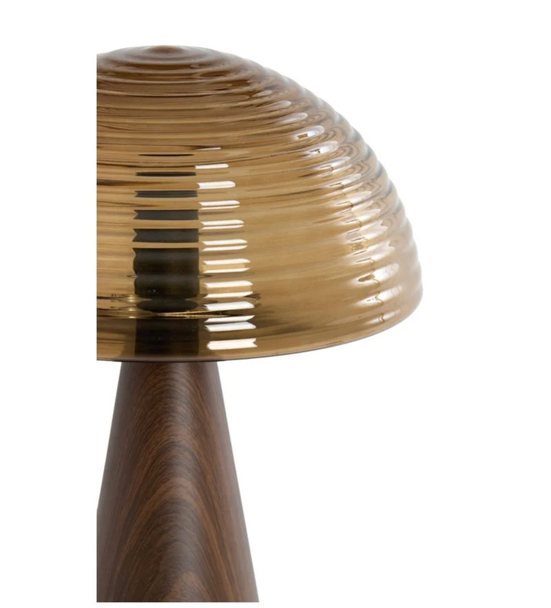 Tischleuchte Ø30x43 cm MUEDA Glas braun+Holz Muster d braun