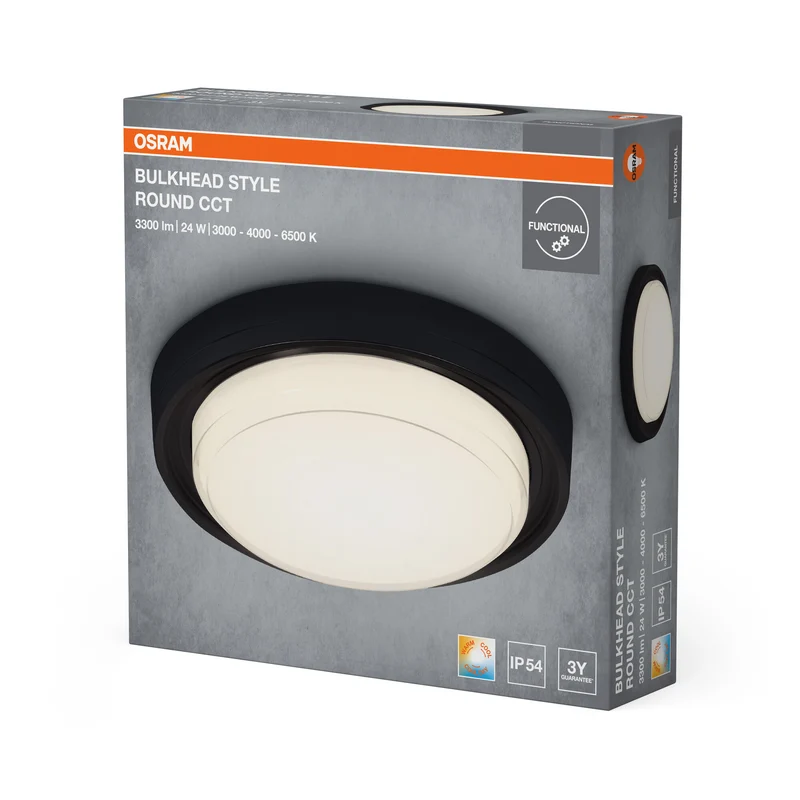 OSRAM Deckenleuchte Schwarz, 3000 K / 4000 K / 6500 K, Warmweiß, 2100 lm, 24 W, 22 cm ⌀