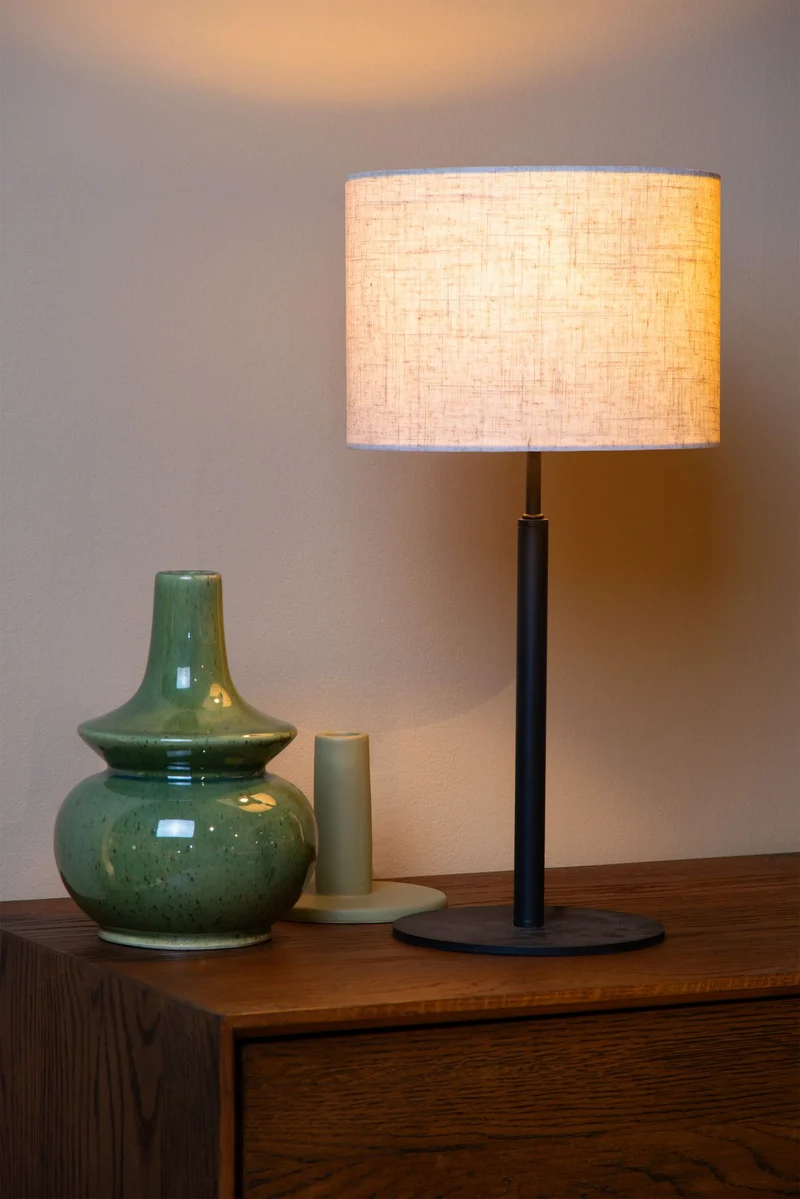 Tischleuchte Maya mit Baumwoll-Stoffschirm Beige Ø 26cm