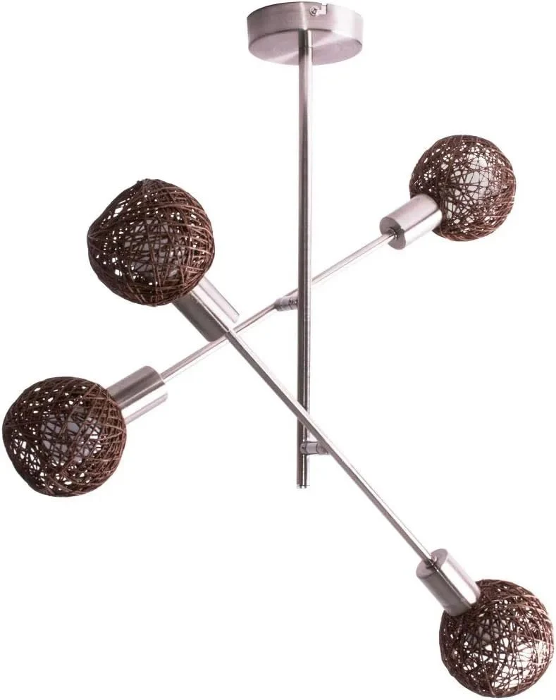 Deckenlampe 4-flammig mit Korbschirmen braun Arme drehbar 4x E14 – Ø 55,3 cm | Briloner
