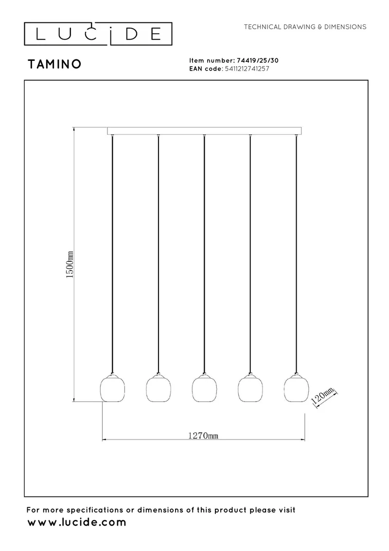 LED-Pendelleuchte Tamino 5-flammig dimmbar höhenverstellbar 127cm