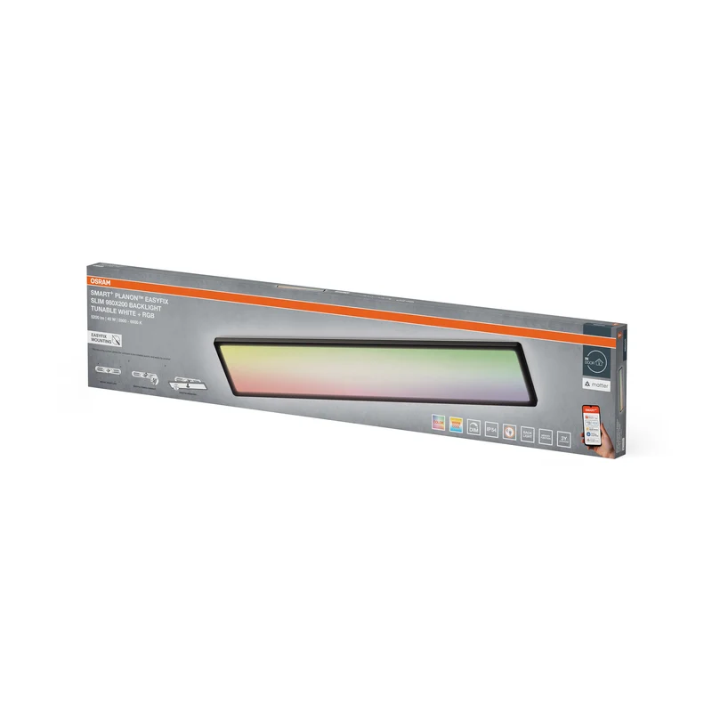 OSRAM Matter SMART+ PLANON SLIM EASYFIX LED Panel Backlight Deckenleuchte 98X20cm RGBTW DIM IP54, schwarz
