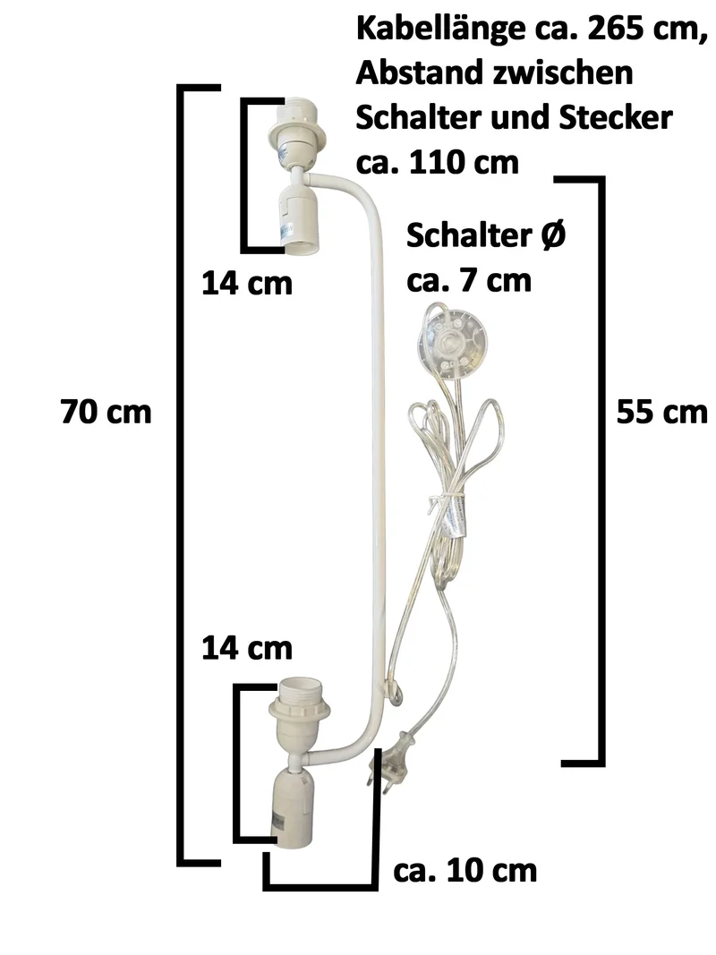 Lampengestell / Lampenhalterung weiß 70cm mit 4x E27 Fassung Fußtrittschalter & Kabel (ca. 265 cm)