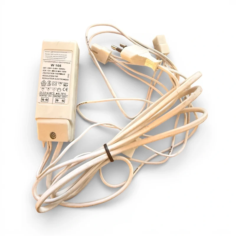 W105 Elektronischer Trafo 35-105W 11,5V – VDE Tronic Transformator weiß mit Kabelbaum & Netzstecker