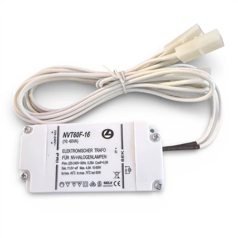 Starlicht elektronischer Transformator 10–60 W 12 V AC VDE mit Kabelbaum NVT60F-16