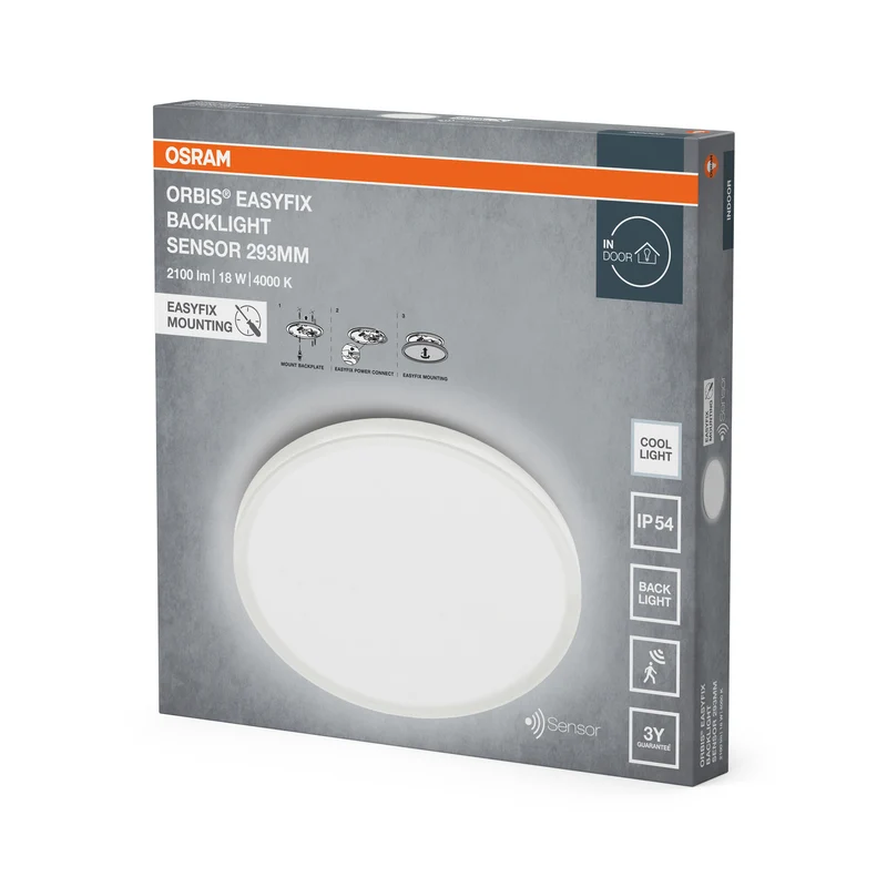 OSRAM ORBIS EASYFIX LED Backlight Deckenleuchte 29,3cm 18W Sensor Kaltweiß IP54, weiß