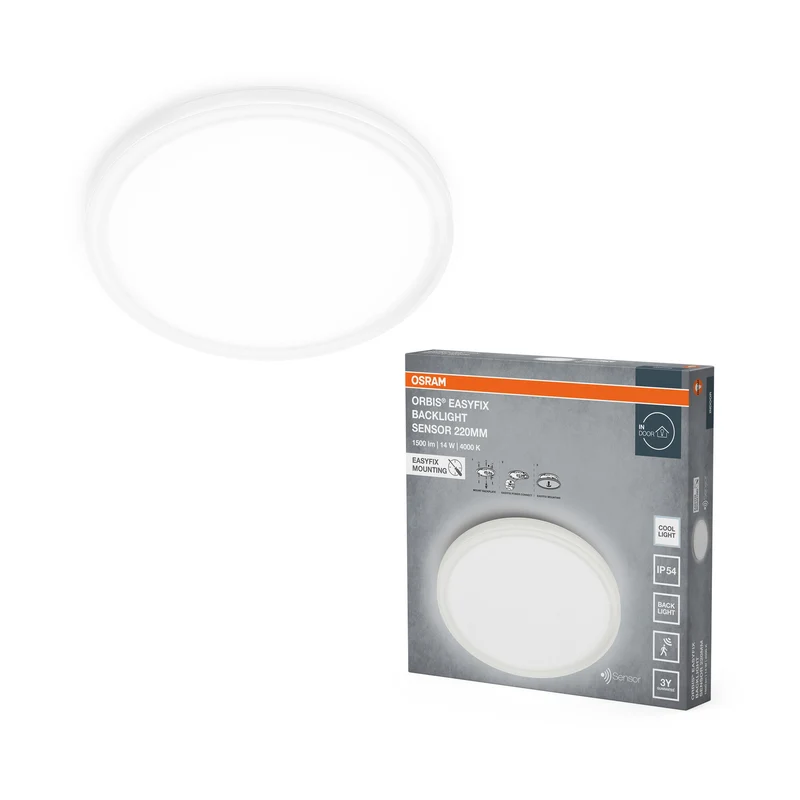 OSRAM ORBIS EASYFIX LED Backlight Deckenleuchte 22cm 14W Kaltweiß IP54 Sensor, weiß