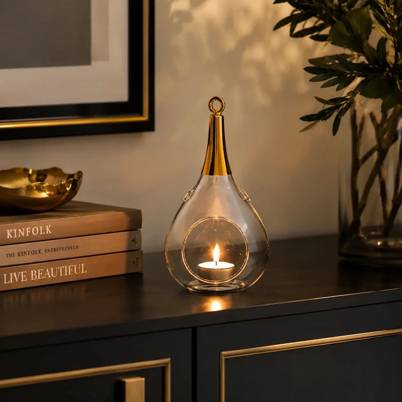 Sompex Taura Hängewindlicht Gold 30 cm – mundgeblasen & handbemalt