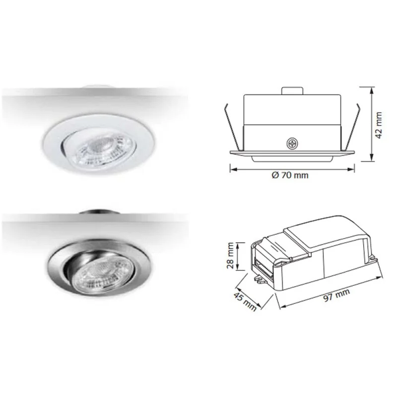 LED Einbaustrahler MD-13 weiß – 5 W, dimmbar, IP44, Ø 60 mm, ultra flach 42 mm, warmweiß 2700 K, inkl. Trafo | Malmbergs