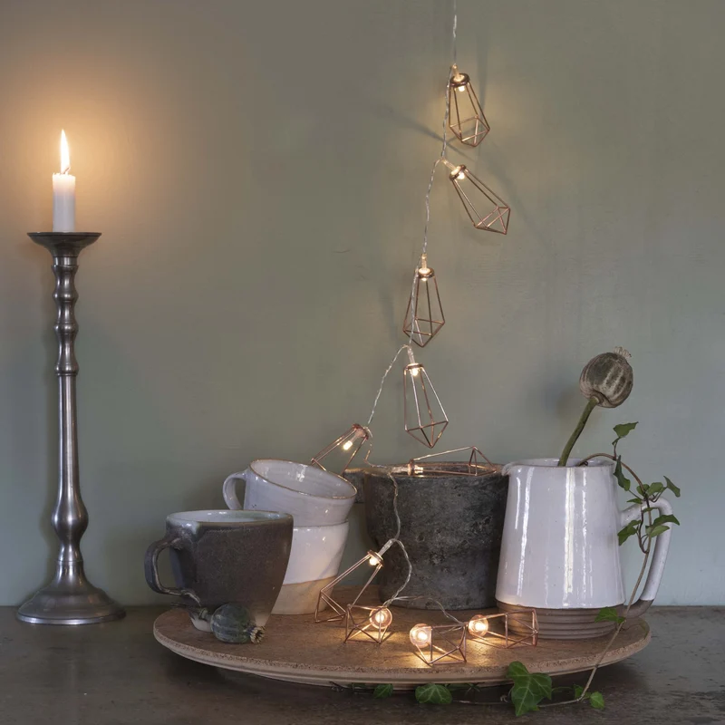 Konstsmide LED-Dekolichterkette, Kupferfarbene Metallrubine, 10 warmweiße LEDS, 6h Timer, batteriebetrieben