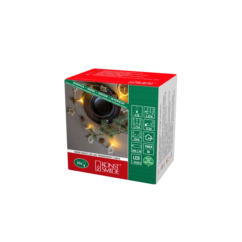 Konstsmide LED-Dekolichterkette Blätter und Zapfen, 10 warmweiße LEDs, 6h Timer, Holz, batteriebetrieben