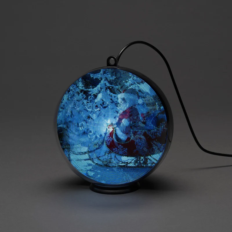 Konstsmide 3D LED-Hologrammkugel Weihnachtsmann mit Schlitten, 2h-Timer