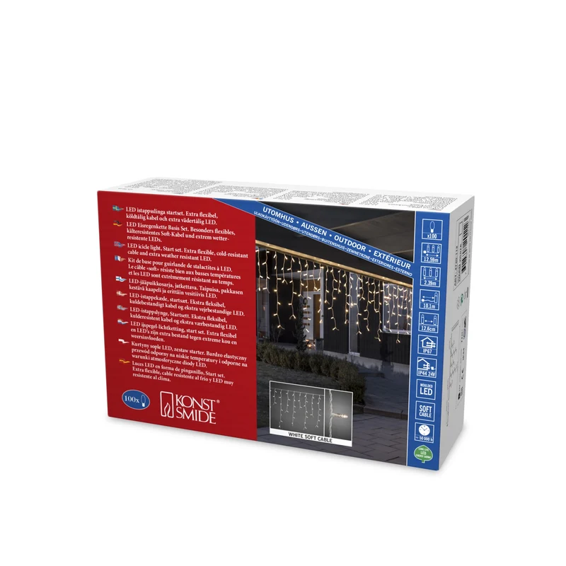 Konstsmide Maxi LED Kompakt System Basis-Set, LED-Eisregenlichtervorhang, 100 warmweiße LEDs, inkl. 24V-Außentrafo, IP44