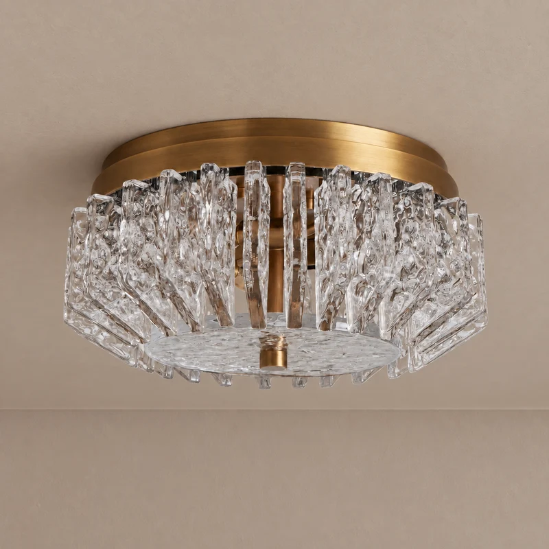 Vetro Ottone Flush Mount | Textured Glass & Brass | CLVO150BR