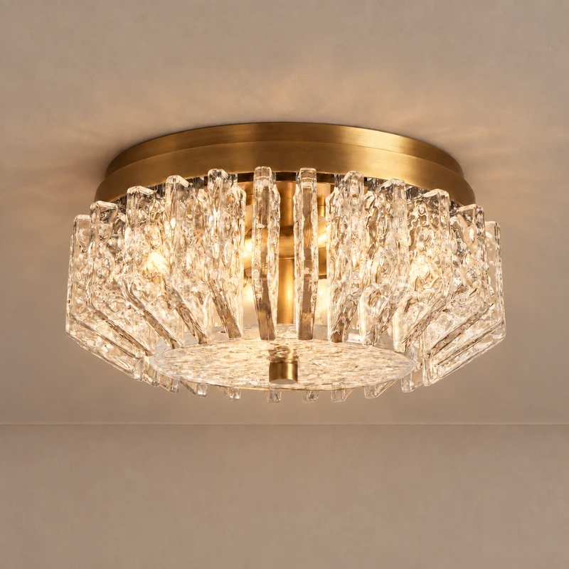 Vetro Ottone Flush Mount | Textured Glass & Brass | CLVO150BR