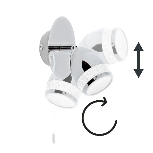 LED Wandlampe mit Zugschalter Chrom IP44 – schwenkbare Leselampe 4W 4000K mit Glitzerrand