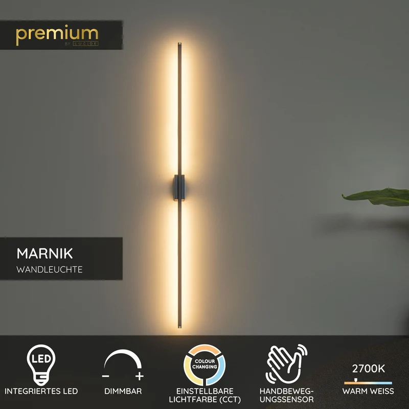LED-Wandleuchte Marnik mit Gestensteuerung CCT 97,5cm Schwarz/Gold
