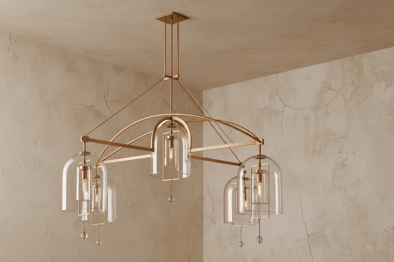 Art Deco Brass & Glass Chandelier | CLZZZTYA