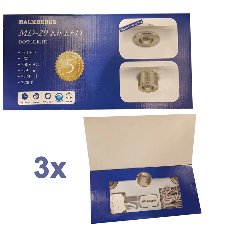 Malmbergs MD-29 LED Kit Satin – 9er Set Mini LED Spots – Dimmbar – Einbau & Aufbau – IP44 – 36mm