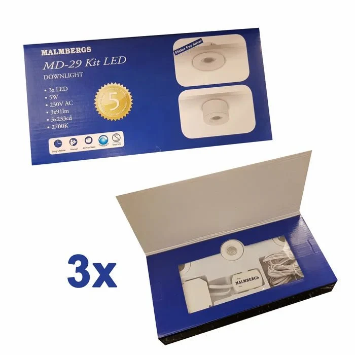 9er Set LED Einbaustrahler Weiß – dimmbar – IP44 – Malmbergs MD-29 – Mini Spots – ultra flach