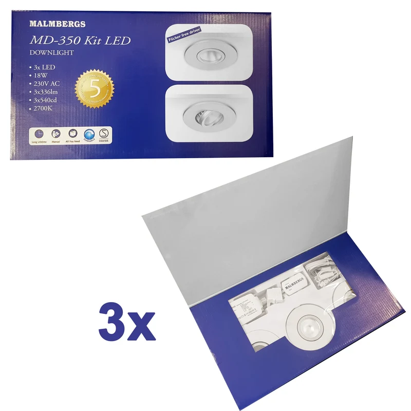 9er-Set LED Einbaustrahler MD-350 – dimmbar, schwenkbar, IP44, warmweiß 2700 K, weiß von Malmbergs