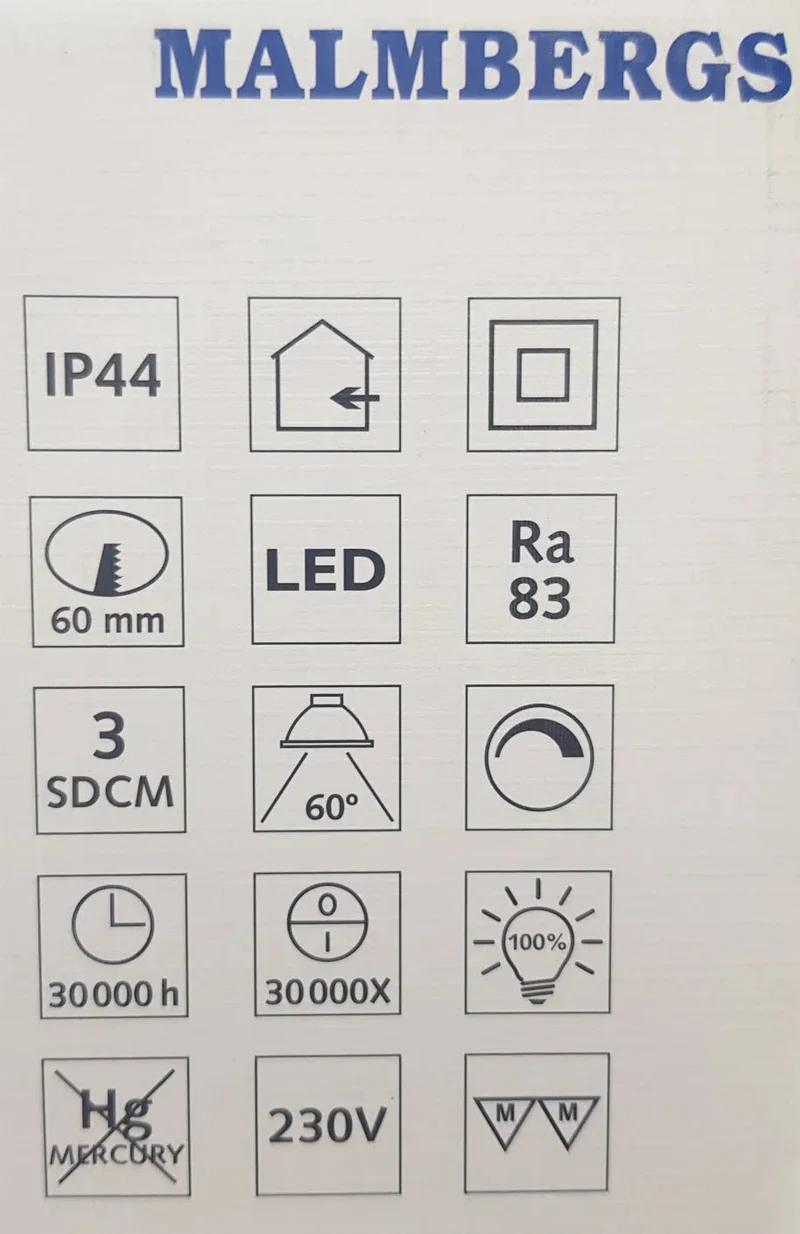6er Set LED Einbaustrahler MD-99 – dimmbar, IP44, Ø 60 mm, ultra flach 22 mm, warmweiß 2700 K, weiß | Malmbergs