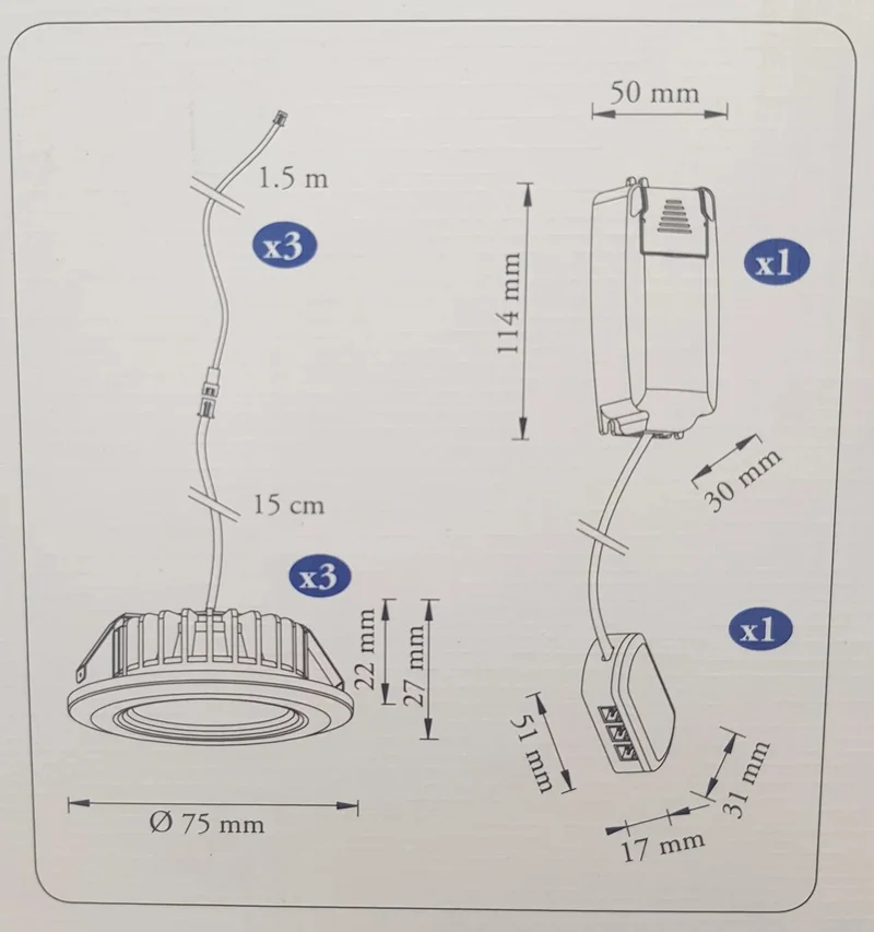 3er Set Malmbergs MD-99 LED Einbau Spots – Weiß – Dimmbar – IP44 – Ultra Flach 22mm – 60mm