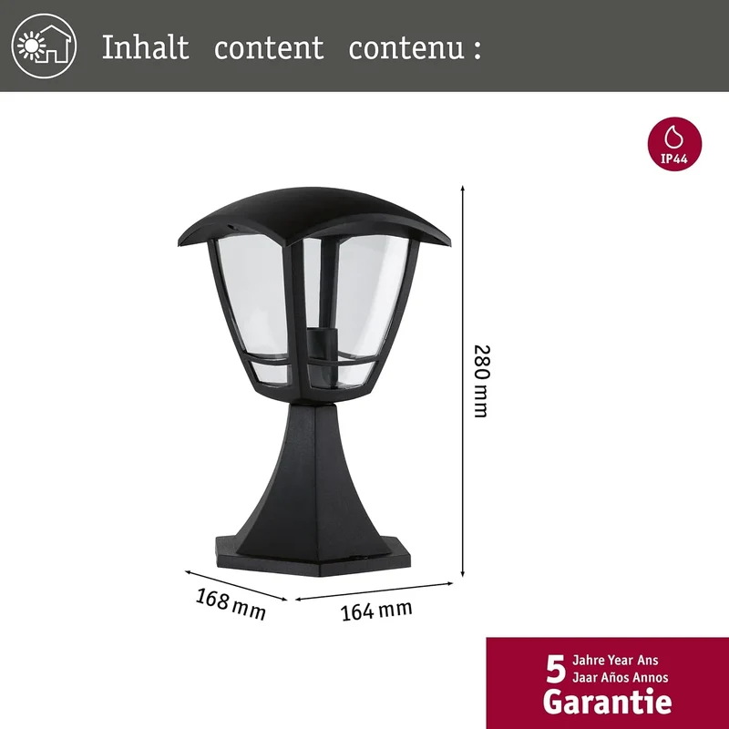 Sockelleuchte außen schwarz IP44 Classic curved E27 28cm