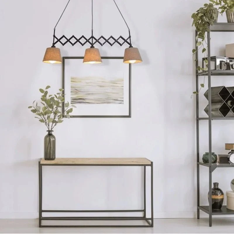 Esstischlampe mit Scherenarm "Adrienne" 3-flammig – Breite verstellbar, Stoffschirme Beige