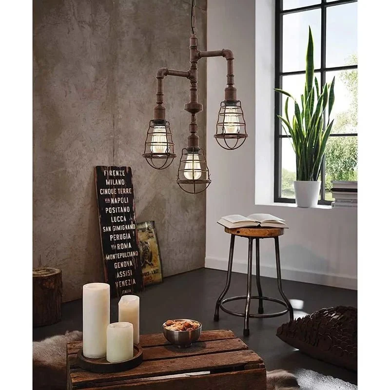 Esstischlampe Industrie Retro Port Seton – 3-flammig | Rost Braun | E27