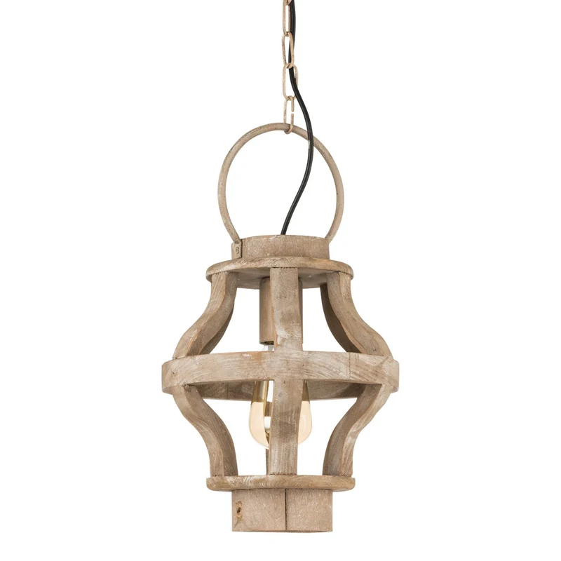 Hängelampe Kinross aus Holz – Laternen-Pendelleuchte Ø 23,5 cm, E27, rustikal Boho & Urban Jungle