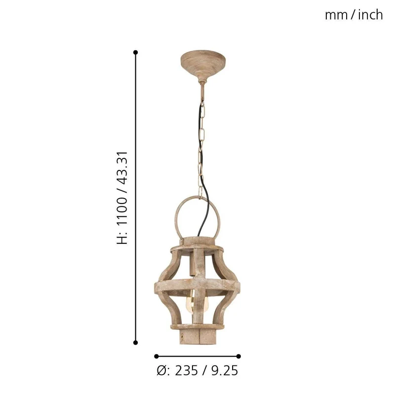 Hängelampe Kinross aus Holz – Laternen-Pendelleuchte Ø 23,5 cm, E27, rustikal Boho & Urban Jungle