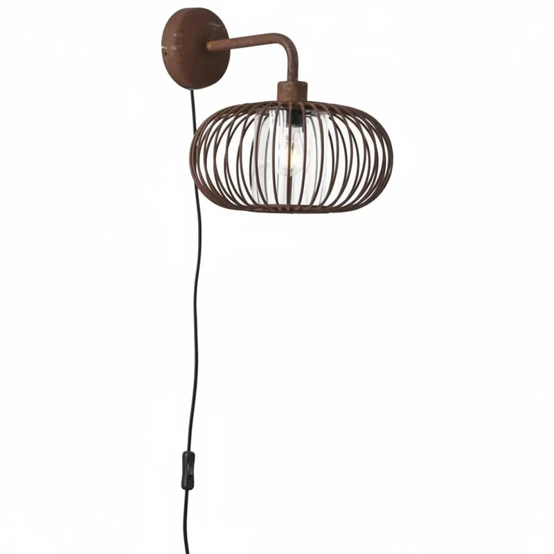 Wandlampe Willard Käfig Industriestil rostfarben mit Schalter & Stecker E27 Vintage