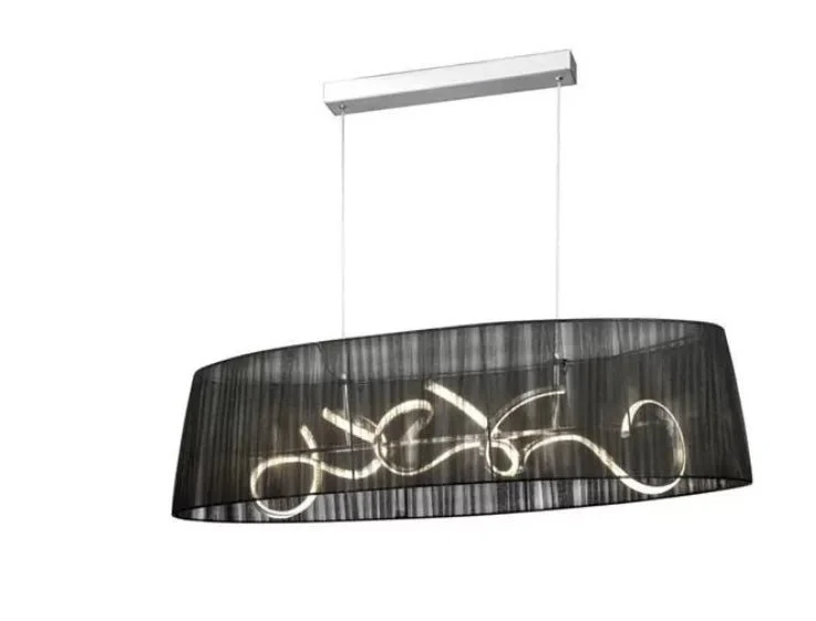Plissierter Lampenschirm schwarz oval transparent Organza 110 cm