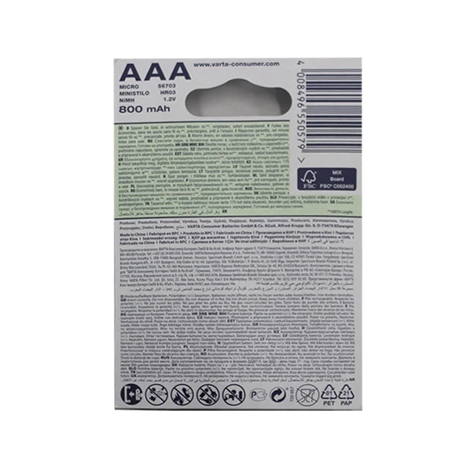 VARTA 56703 Wiederaufladbare Akku-Batterien 2er Pack AAA 800mAh NiMH