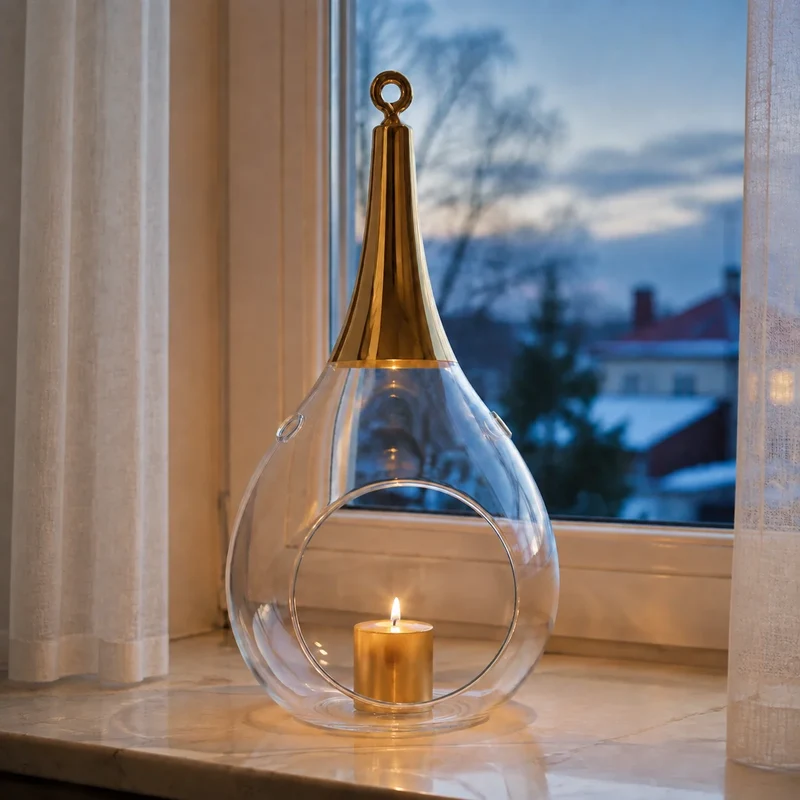 Sompex Taura Hängewindlicht Gold 35 cm – mundgeblasen & handbemalt