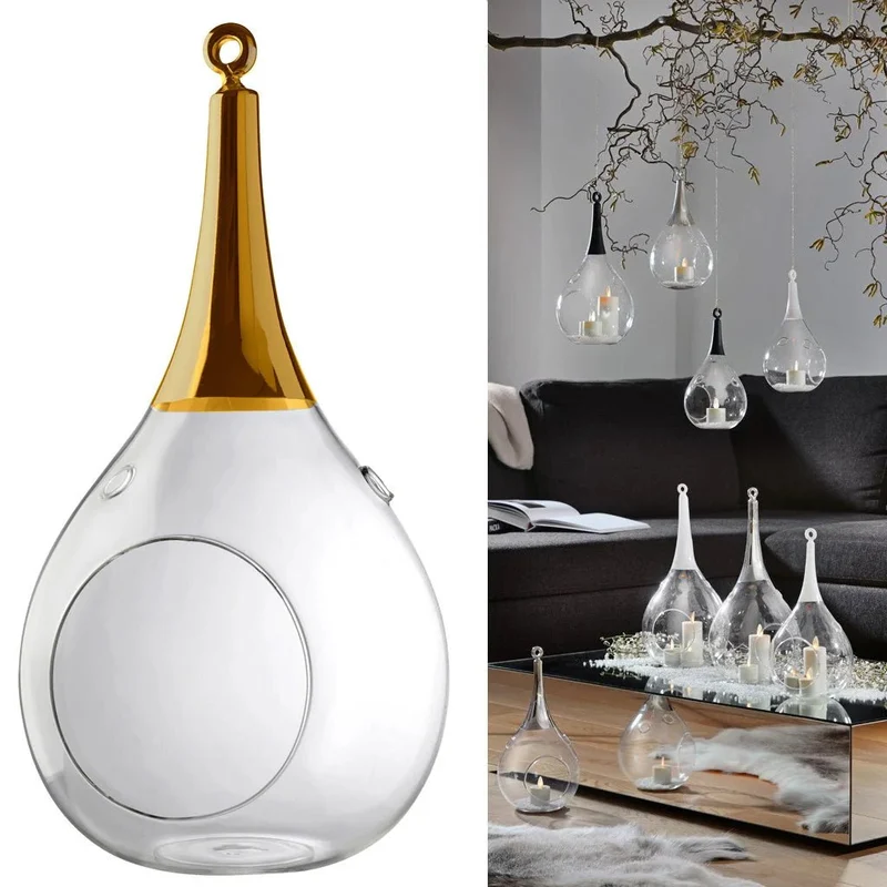 Sompex Taura Hängewindlicht Gold 35 cm – mundgeblasen & handbemalt