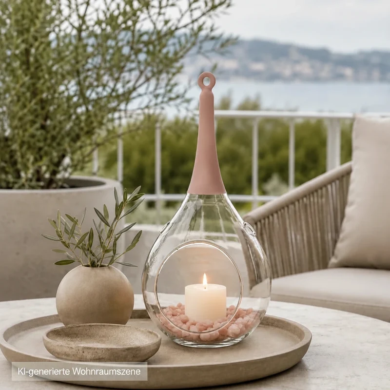 Sompex Taura Hängewindlicht Glas Rosa 30 cm – mundgeblasen · handbemalt · Tropfenform
