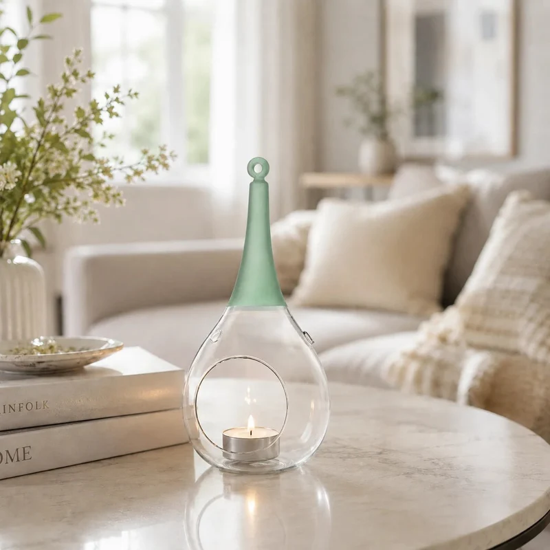 Sompex Taura Hängewindlicht Grün 30 cm – mundgeblasen · handbemalt · Glas · Tropfenform