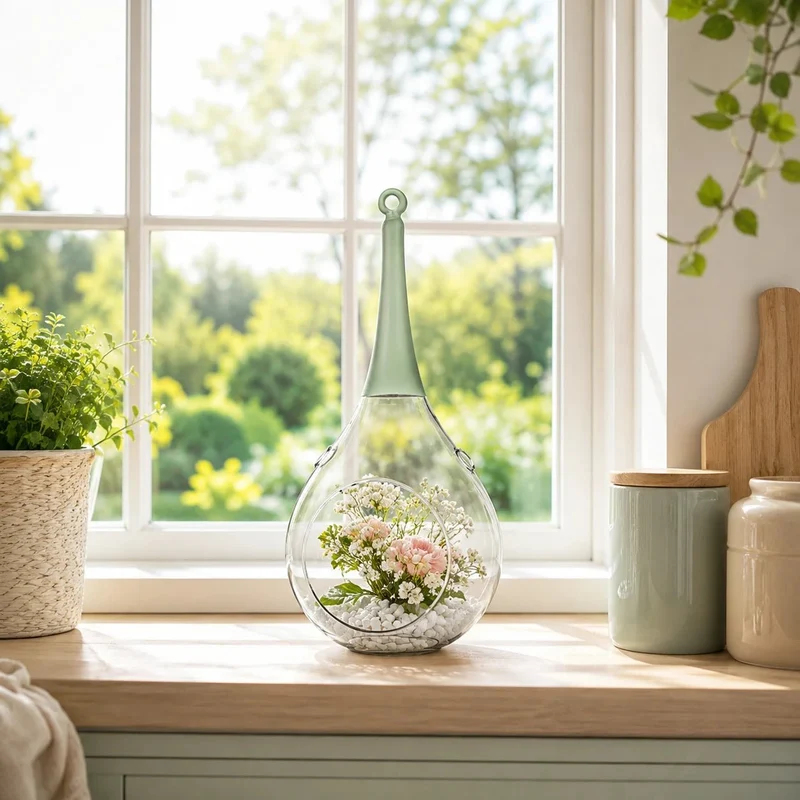 Sompex Taura Hängewindlicht Grün 30 cm – mundgeblasen · handbemalt · Glas · Tropfenform