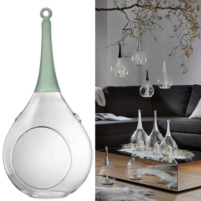 Sompex Taura Hängewindlicht Grün 30 cm – mundgeblasen · handbemalt · Glas · Tropfenform